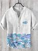 Camisa de Gola V de Manga Curta Masculina Vintage de Linho com Estampa 3D de Vida Marinha Estação Independente TEMU Transfronteiriça Top Casual