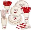 Suministros para Fiesta Personalizados de Alce Navideño Vasos de Papel Desechables Personalizados, Platos de Papel, Servilletas, Cuchillos, Tenedores y Cucharas Decoraciones