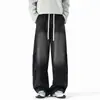Jeans de Sarja com Pintura Salpicada Estilo High Street Outono 2026 para Homens, Corte Reto, Versátil, Calças Masculinas Plus Size