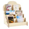 Estante de Exhibición de Tarjetas de Felicitación de Madera, Estante de Almacenamiento de Pósters y Postales de Niveles, Organizador Modular de Escritorio para Cosméticos