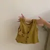 Colete Tricô Estilo Coreano para Meninas Camada Base Simples 2026 Outono Moda Infantil Versátil Bolsa Transversal Calça Comprida Conjunto de Três Peças