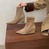 Botas adelgazantes de talla grande para ir al trabajo, tacón oculto de cuña para mujer, botines cortos de 6 cm, elásticos, punta fina, a juego, retro, otoño, invierno, versátiles