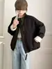 Chaqueta corta lisa con cuello alto y cremallera, chaqueta corta casual versátil para mujer, estilo coreano, moderna, versátil, holgada y casual
