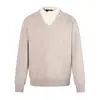 Suéter de tricô com bloqueio de cores falso de duas peças com decote em V para homens, marca trendy europeia e americana, estilo INS, suéter casual de gola redonda com meio zíper para primavera e outono