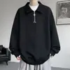 Nueva sudadera polo de otoño con media cremallera para hombre, estilo americano moderno, color liso, corte holgado, top deportivo con cuello camisero