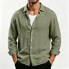 Camisa de lino de manga larga para primavera y otoño transfronteriza, estilo americano holgada de botones, hawaiana casual para hombre, superventas de Amazon