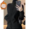 Chamarra de Yoga con Forro de Polar Otoño Invierno Cuello Alto Cremallera Ropa de Fitness Adelgazante Calidez Top Deportivo Manga Larga Chamarra de Running