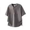 Yidao Vintage 2026 Verão Novo Estilo Retro Japonês Gola Henley Manga Curta Masculina Simples Alto Padrão Fresca Camiseta de Meia Manga