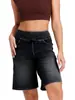 Shorts de Mezclilla de Pierna Ancha con Cintura Alta Estilo Bigote de Gato para Mujer, Alta Elasticidad, Adelgazantes, Bolsillo, Fitness, Casual, Shorts Moldeadores