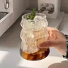 Taza de Vidrio Navideña de Rayas Verticales Vintage Resistente a Altas Temperaturas Taza para Latte Taza de Café Taza para Jugo Taza para Bebidas Frías con Popote
