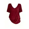 Camiseta de Manga Corta con Cuello en U Estilo Perezoso Coreano para Mujer, Verano Holgada y Fluida, Adelgazante, Multicolor Versátil Casual