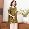 Traje Guofeng de alta gama para madre joven Camiseta de manga corta Verano Nuevo Top chino para mediana edad y ancianos Talla grande Conjunto de dos piezas
