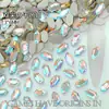Nova Arte de Unhas Tendência Irregular 3*6 Ponta Dupla Fundo Plano Diamante Aurora Iridescente Gelo Champanhe Decoração de Unhas Strass