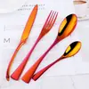 Juego de Cubiertos de Acero Inoxidable Colorido con Recubrimiento de Titanio Kaya Cuchillo para Bistec, Tenedor, Cuchara, Cucharilla de Té Juego de Cubiertos de 4 Piezas con Juego de Grabado
