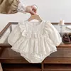 Vestido Dulce Harajuku 2026 Primavera/Otoño Estilo Coreano Moda Ropa Nueva para Bebés Niñas Mameluco Vestido con Bordado de Encaje