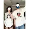 Conjunto de Algodão Penteado Puro para Casal, Camiseta Branca de Manga Curta para Homens e Mulheres, Blusa Solta Moderna para Homens para Primavera e Verão