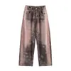 Comercio Exterior Transfronterizo Ropa de Mujer al por Mayor Nuevo Estilo Vintage Simple No Elástico Jacquard Color Café Plateado Brillante Pantalones Curvos