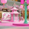 Expositores Decorativos Comerciais, Arte Floral Rosa, Pavilhões Estilo Antigo, Fábrica de Produção de Adereços Fotográficos da Moda