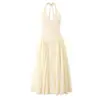Vestido Longo de Férias Estilo Romântico Francês, Costas Nuas Sexy com Decote V, Ajustado na Cintura, Caimento Justo, Elegante Vestido com Gola Halter para Mulheres