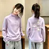 Camiseta Infantil de Manga Longa Escovada 2026 Novo Estilo Meninas Quente Casual Camada Base Térmica Gola Meio Alta Top