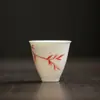 Taza de Té de Arcilla de Jade Pintada a Mano con Bambú Rojo de las Dinastías Tang y Song, Taza Individual de Cerámica para Juego de Té Kung Fu, Taza Blanca de Porcelana Estilo Antiguo para Cata de Té
