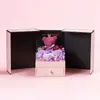 Caixa de Presente Flor Eterna Transfronteiriça Produto Acabado, Presente para o Dia dos Namorados Chinês, Caixa de Presente Ursinho Flor Rosa para Namorado(a), Caixa de Joias, Presente de Dia dos Namorados