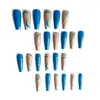 Manicure Artística Popular Europeia e Americana com Curva Azul e Marrom, Unhas Vestíveis de Estilo de Moda Personalizado, 24 Peças de Adesivos de Unhas Postiças