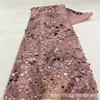 Novo Tecido de Renda Luxuoso da Moda EAU Dubai com Lantejoulas e Miçangas Bordadas à Mão Prateadas para Vestidos de Casamento