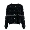 Cardigan de tricô feminino outono e inverno novo estilo com contas e strass, pelo sintético de vison, casaco suéter de pelúcia com gola redonda, top macio e fofo