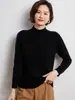 Suéter grueso de cachemira pura con cuello semi-alto y hombros raglán, una capa base cálida y versátil para mujer, un top de punto elegante y versátil