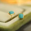 Pendientes de Plata de Ley S925 con Turquesa Sintética en Forma de Cubo de Azúcar para Mujer, Nuevo Estilo Chino, Pequeños y Exquisitos, Pendientes de Gama Alta, Regalo de Año Nuevo