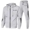 Suéter deportivo informal de dos piezas para hombre, sudadera con capucha estampada, disponible en stock.