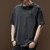 Camiseta de Manga Corta Pesada de Estilo Americano Otoñal, Marca de Moda, Talla Grande, Ajuste Holgado, Camisa Casual Retro Fresca de Media Manga para Hombre