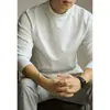Estilo Minimalista~ Camiseta de Manga Larga de Color Sólido con Cuello Semi-Alto Antiestática de Amoníaco Líquido para Hombre, Moderna, Versátil, Cómoda, Base de Algodón Mercerizado