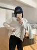 Moletom de Veludo Huang Zheng Estilo Coreano Cor Lisa Gola Redonda para Mulheres 25 Outono e Inverno Solto Espessado Xale Conjunto de Duas Peças Superior 541086