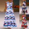 Primavera/Verano 2027 Ropa Femenina Transfronteriza Vestido de Amazon Holgado Retro Multicolor Talla Grande Estampado Cuello en V Sin Mangas Largo