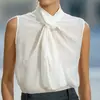 Top Nuevo Retorcido con Cuello en V Estilo Europeo y Americano Primavera-Verano para Mujer, Camisa Elegante y Versátil de Color Sólido sin Mangas para el Trabajo