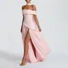 Vestido Elegante con Pliegues de Nuevo Estilo de Comercio Exterior Europeo y Americano Sexy con Abertura Alta Sexy con Lazo Top de Tubo Vestido Largo