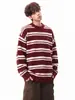 Suéter de bloques de color a rayas para hombre, tejido de punto retro estilo japonés para otoño/invierno, tejido casual versátil de corte holgado con un toque de alta gama