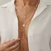 Colar Cruz de Metal com Pingente de Especiaria Transfronteiriço Europeu e Americano Corrente de Clavícula em Y Elegante com Contas de Pérola Multicamadas