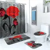Série Rosa Cortina de Chuveiro Tapete de Chão Conjunto de Quatro Peças Banheiro Doméstico Divisória de Separação Seca e Úmida Cortina de Chuveiro Cortina de Chuveiro à Prova d'Água
