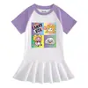 Verão 2023 Novo Estilo Coreano Roupa Infantil Desenho Animado Manga Curta Vestido de Menina Cor Contrastante Menina Bebê Elegante Vestido Plissado