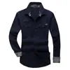 Ebay Camisa Militar Ferramentas Camisa Masculina Casual Multi-Bolsos Algodão Puro Cor Sólida Manga Longa
