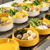 Bandeja giratoria de doble capa para selección de alimentos de autoservicio, olla caliente giratoria, bandeja giratoria para exhibición de alimentos, vajilla comercial de melamina