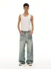 Jeans de Mezclilla Lavada Desestructurados Casuales Estilo Retro Americano Rumei para Hombre, Pantalones Anchos Rectos Holgados para Primavera y Otoño