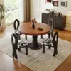 Mesa de comedor maciza estilo medieval, diseño de columna romana retro francés, sensación de lujo ligero y alta gama, adecuada para apartamentos pequeños, mesa redonda