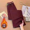 Jeans Rectos de Pierna Ancha Ajustados Rojos Ankela para Mujer, Nuevo Estilo Otoño/Invierno, Forrados de Polar, Cintura Alta, Adelgazantes, Casuales, Pantalones Rectos Cropped, Modernos