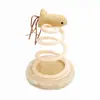 Plato interactivo de felpa con resorte para rascar gatos, juguete divertido para gatos, ratón, pez, resorte de alambre de acero en espiral, tablero rascador de lino para gatos