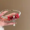 Set de Aretes y Collar de Zirconia Roja en Forma de Gota de Agua Transfronterizo Europeo y Americano, Cadena para Clavícula de Lujo Ligero de Nicho, Set de Joyería de Alta Gama