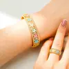Pulseira Feminina Luxuosa com Artesanato de Esmalte Vintage, Design Vazado de Flor de Peônia, Pulseira Aberta, Anel Colorido de Alto Padrão Atacado